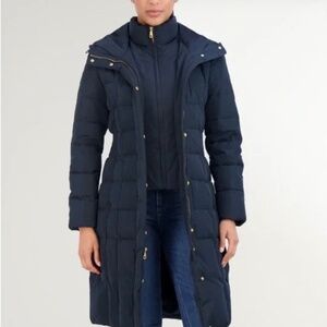 Cole Haan Navy Blue Hooded Down Puffer Coat